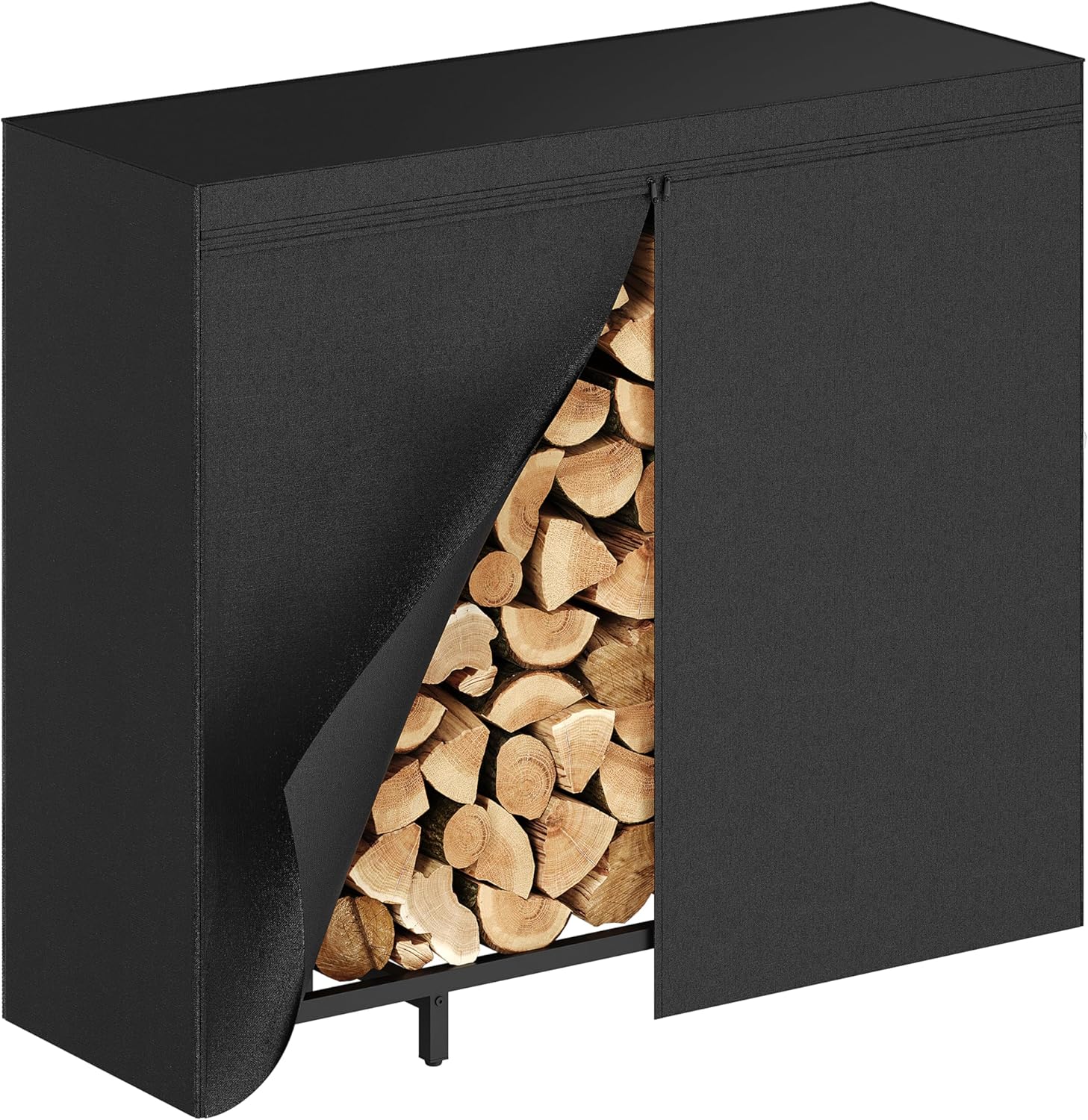 MAHANCRIS 4ft Firewood Rack Outdoor with Oxford Cover, Heavy Duty Firewood Log Rack and Waterproof Cover with Zipper, Wood Racks for Fireplace, Indoor Firewood Storage, Black, FKBK12401