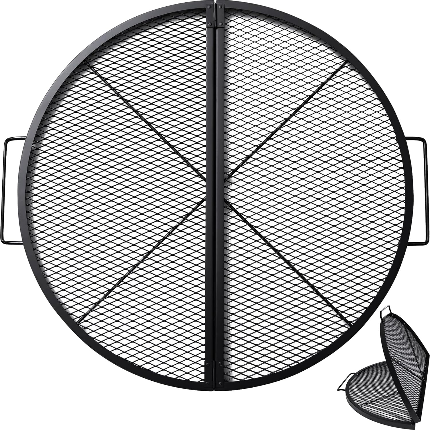 36 Inch X-Marks Fire Pit Cooking Grill Grates Portable, Heavy Duty Folding Round Campfire Grill Grate, Firepit Grill Grate with Handles for Outdoor BBQ Picnic, Black