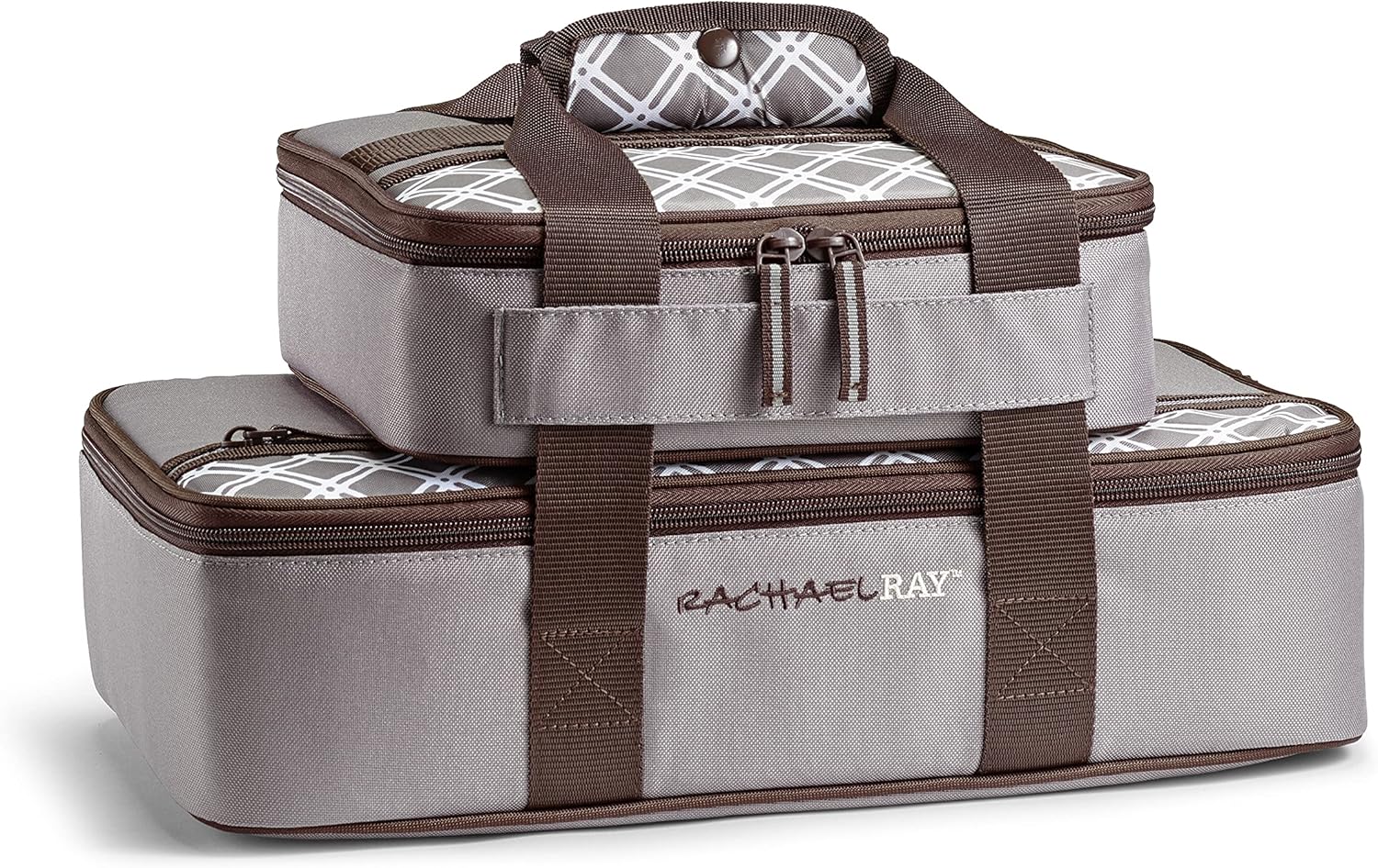 Rachael Ray Lugger Duo, Insulated Casserole Carrier for Hot or Cold Food, Thermal Lasanga Lugger Tote for Pockluck, Parties, Picnic, and Cookouts, Fits 9″ x 13″ Baking Dish, Sea Salt Grey