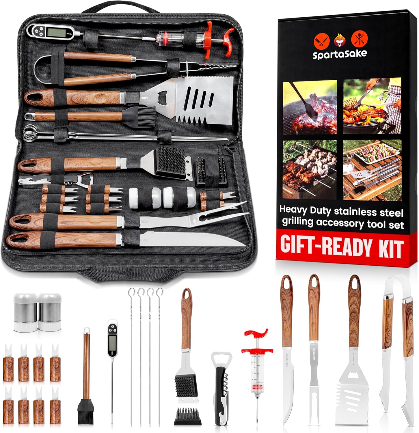 24PCS BBQ Grill Accessories Set, Premium Stainless Steel Grill Tools Kit with Portable Carry Bag, Heavy-Duty Barbecue Tool Set for Outdoor Grilling, Camping, Backyard BBQ, Smokers & Griddle.