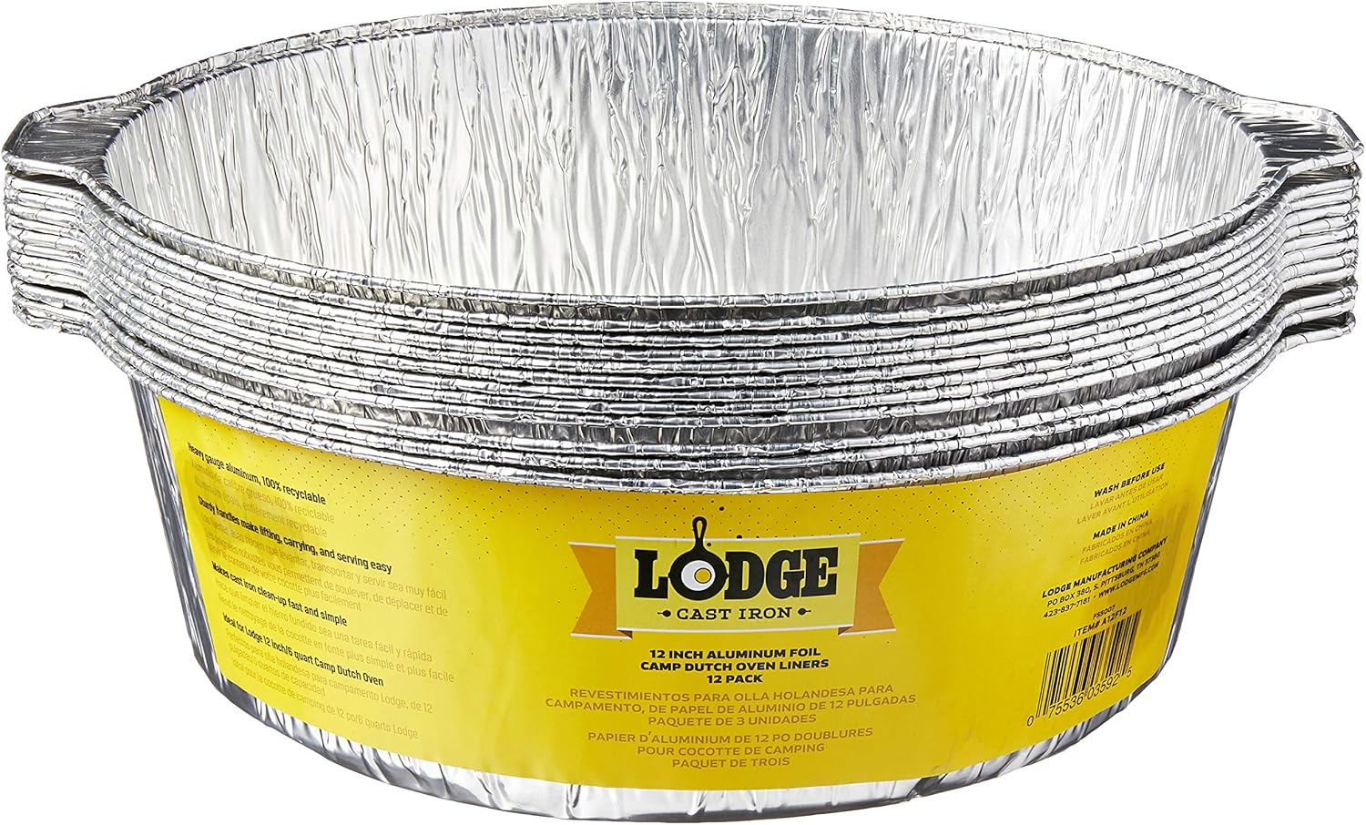 Lodge Silver 12 Inch Aluminum Foil Dutch Oven Liner – 100% Recyclable Dutch Oven Liner – Easy Camp Cooking Cleanup – 12 Pack