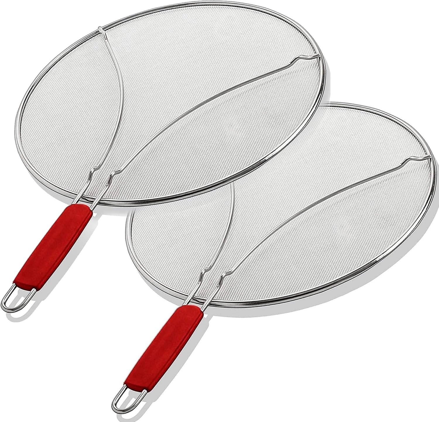 ALPHA LIVING 2 Pack Splatter Guard for Frying Pan & Food Strainer and Universal Cookware 13″ – Stops Hot Oil Splash – RED Handle – Splatter Screen for Cooking – Alpha Living